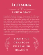 Lucianna personalized name print with origin and traits in red