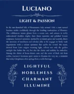 Luciano name origin print with meaning and traits in deep blue