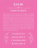 Lucie personalized name art with origin story in pink