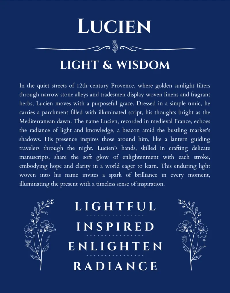 Lucien personalized wall art with the story of your name in deep blue