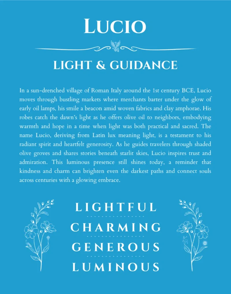 Lucio name meaning gift print in blue