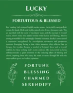 Lucky personalized wall art with the story of your name in dark green