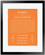 Luella personalized name meaning print in orange with black matte frame
