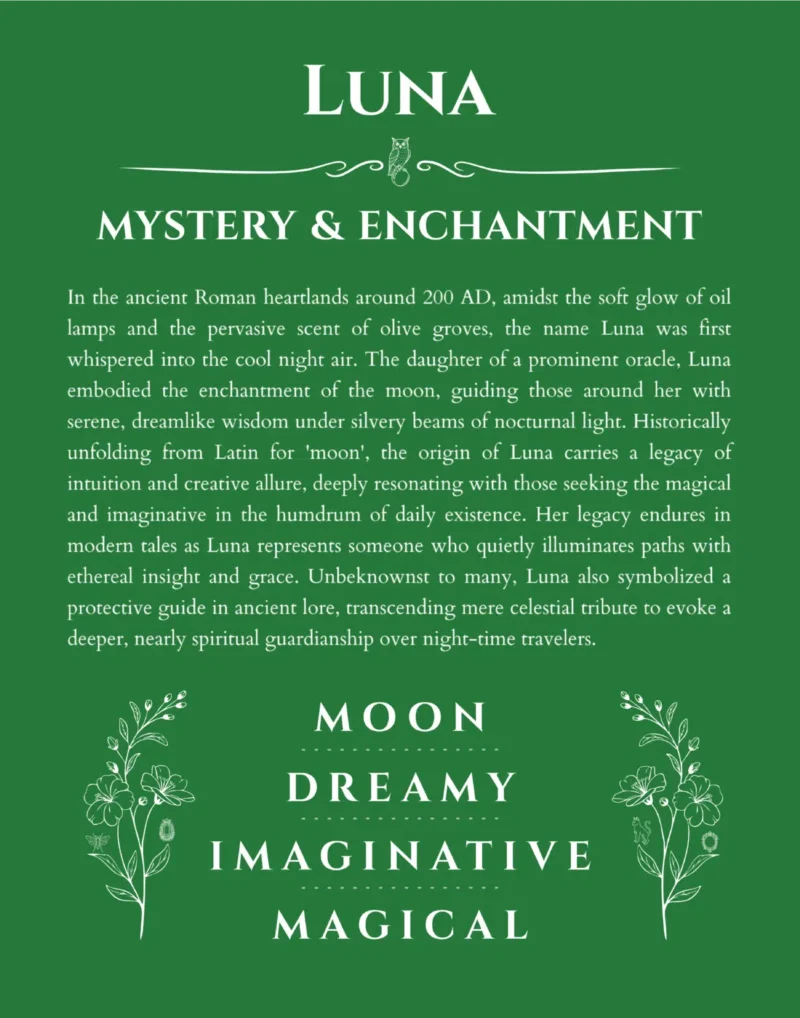 Luna custom name print for wall display in dark green