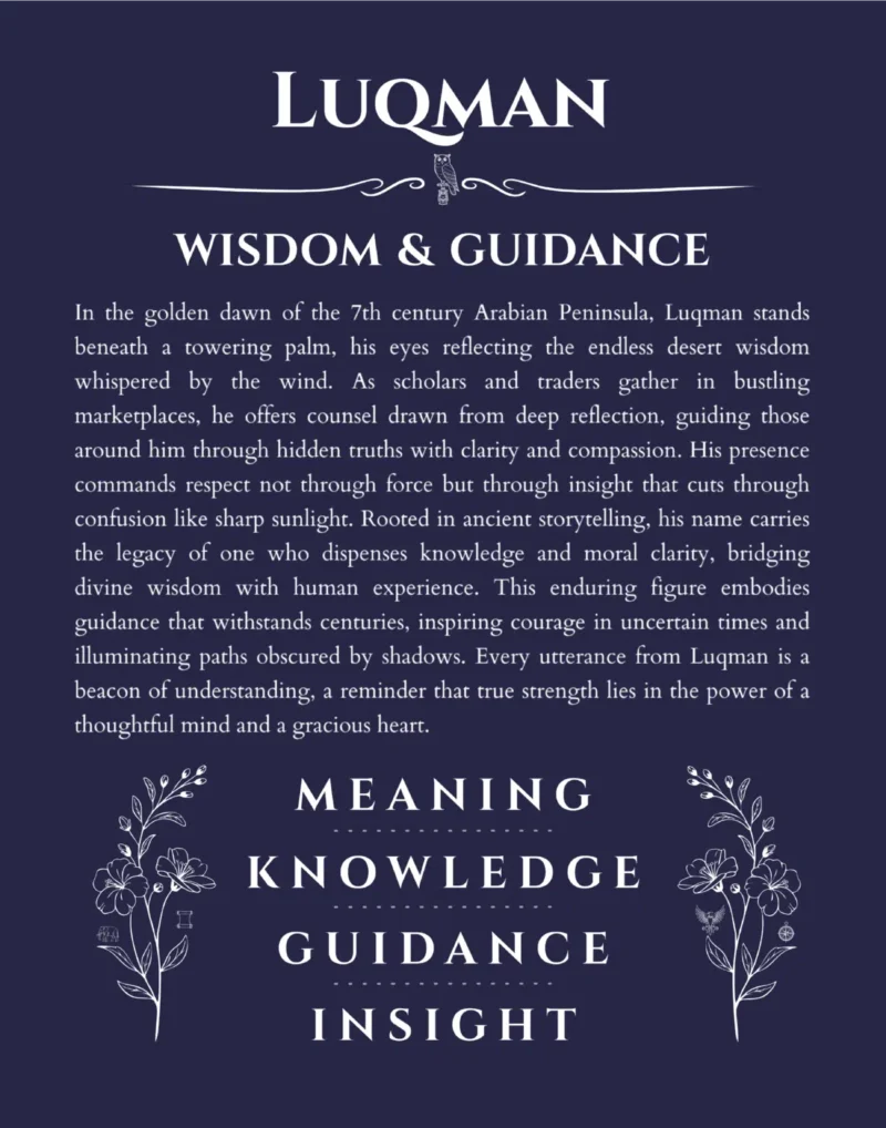 Luqman name meaning gift print in navy blue
