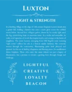 Luxton personalized name print with origin and traits in blue
