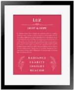 Luz custom name print for wall display in red with black matte frame