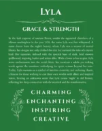 Lyla name meaning wall art by Get Your Story in dark green