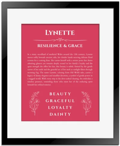 Lynette name meaning gift print in red with black matte frame