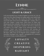 Lynne personalized name print with origin and traits in gray