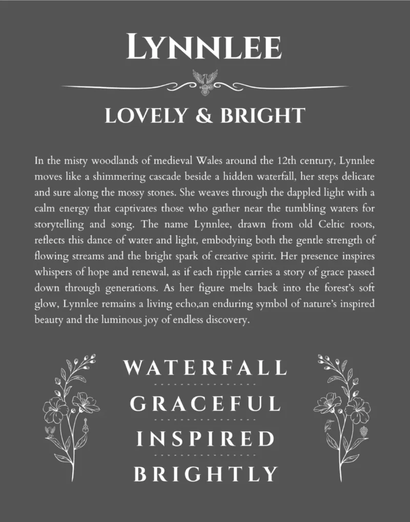 Lynnlee personalized name art with origin story in gray