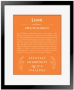 Lynx name meaning wall art by Get Your Story in orange with black matte frame