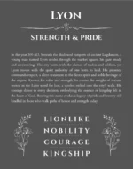 Lyon personalized name art with origin story in gray