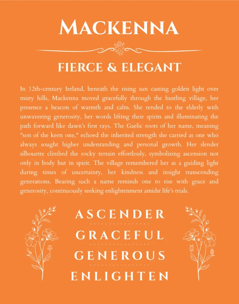 Mackenna personalized name meaning print in orange
