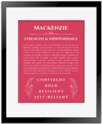 Mackenzie custom name meaning print in red with black matte frame
