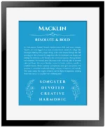 Macklin name meaning gift print in blue with black matte frame