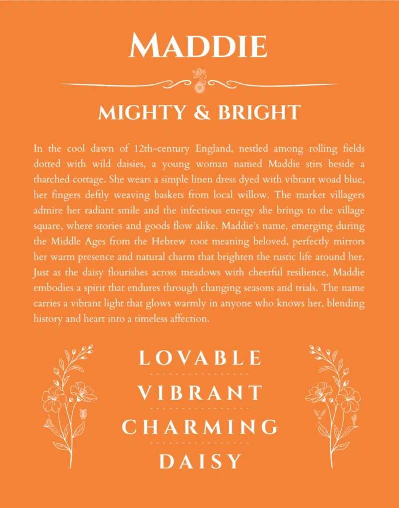 Maddie name meaning gift print in orange