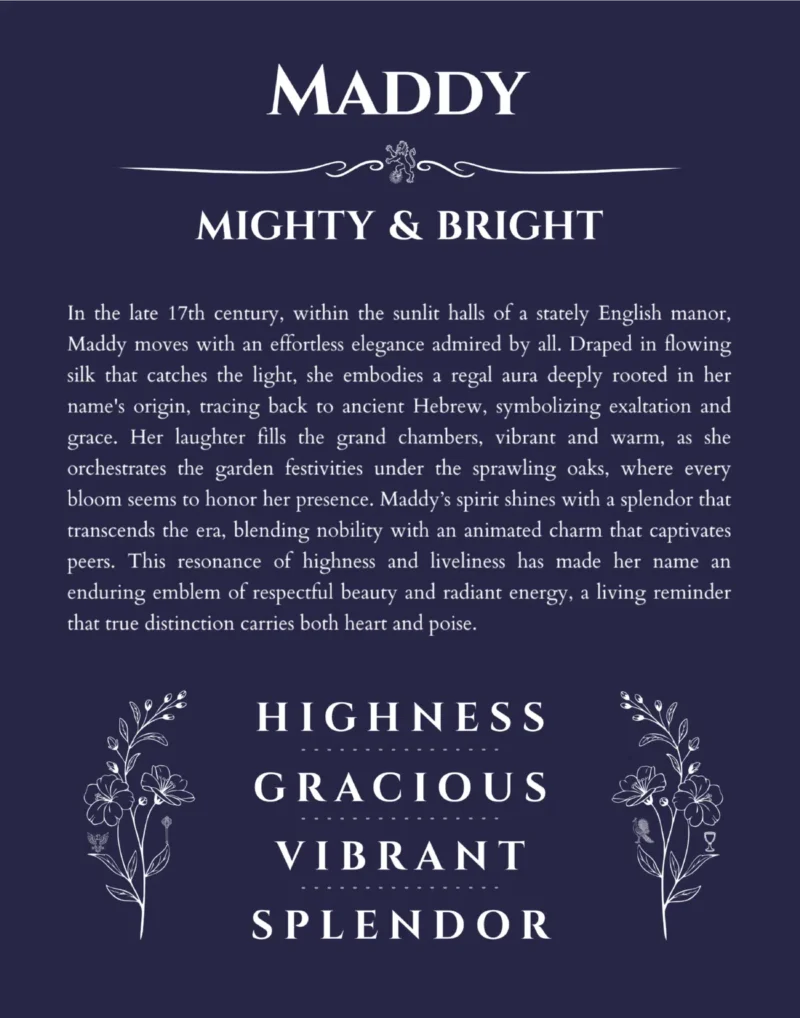 Maddy name meaning gift print in navy blue