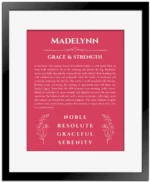 Madelynn name meaning wall art by Get Your Story in red with black matte frame