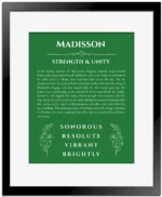 Madisson custom name print for wall display in dark green with black matte frame