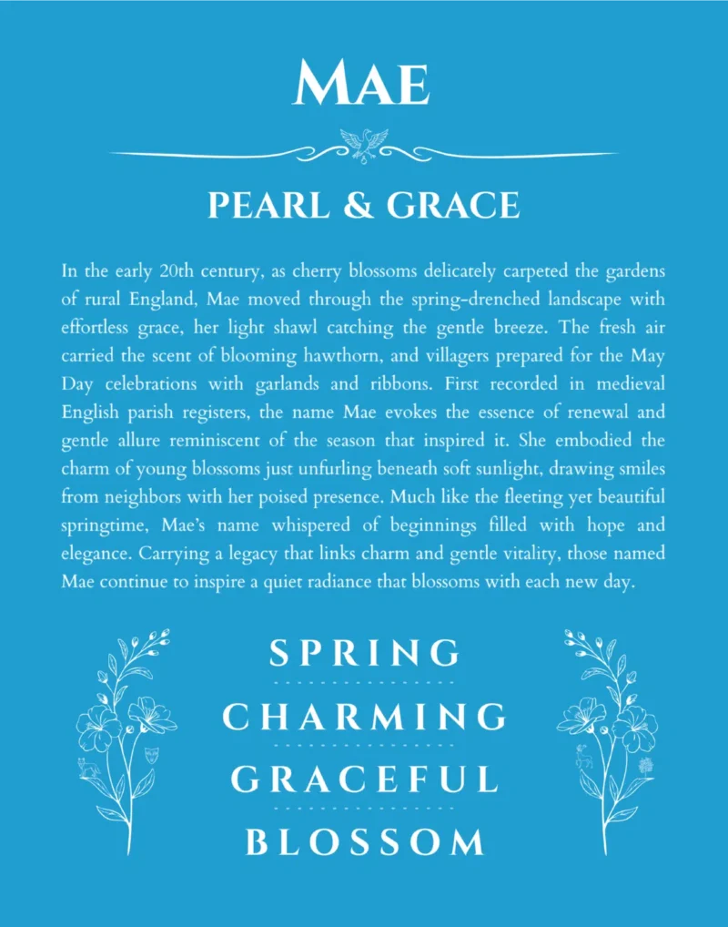 Mae custom name meaning print in blue