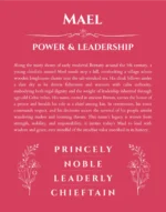 Mael name origin print with meaning and traits in red