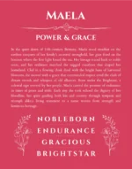 Maela personalized name art with origin story in red