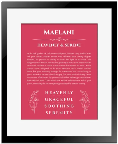 Maelani custom name print for wall display in red with black matte frame