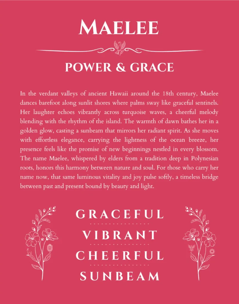 Maelee name origin print with meaning and traits in red