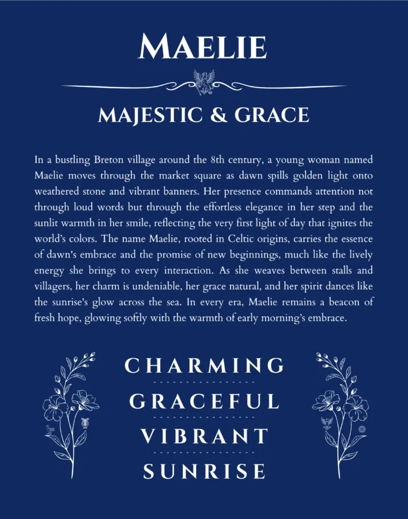 Maelie personalized wall art with the story of your name in deep blue