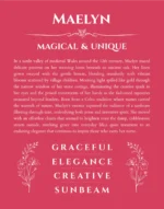 Maelyn personalized name art with origin story in red