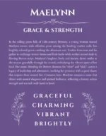 Maelynn personalized name meaning print in purple