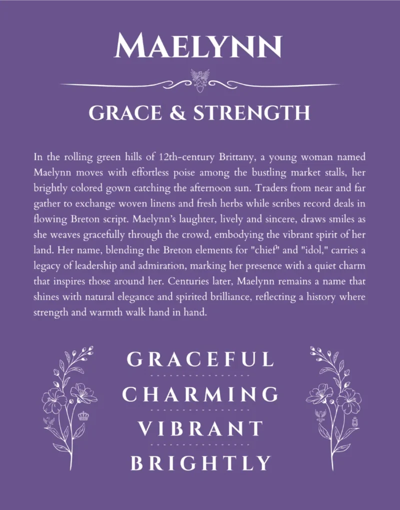 Maelynn personalized name meaning print in purple