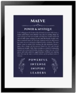 Maeve custom name print for wall display in navy blue with black matte frame