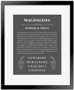 Magdalena custom name print for wall display in gray with black matte frame