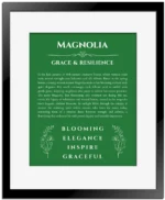 Magnolia name meaning wall art by Get Your Story in dark green with black matte frame
