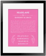 Mahlani name meaning gift print in pink with black matte frame