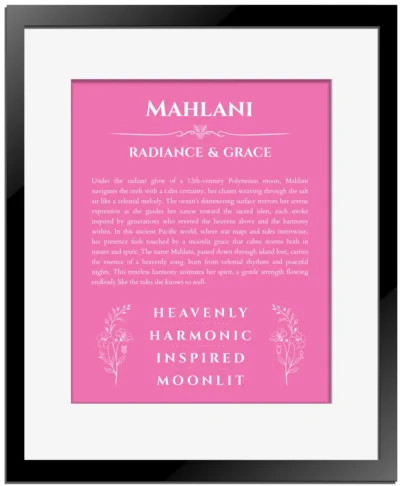 Mahlani name meaning gift print in pink with black matte frame