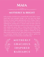 Maia personalized name print with origin and traits in pink