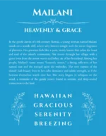 Mailani custom name art showing meaning and origin in blue