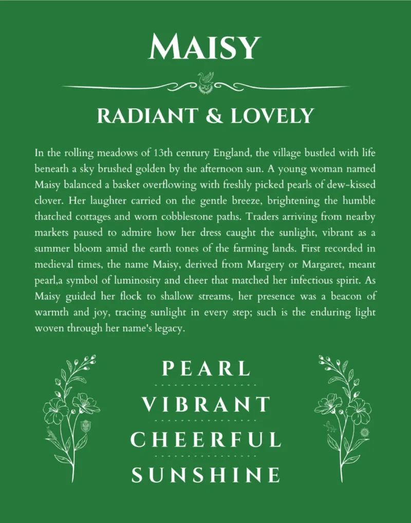 Maisy custom name print for wall display in dark green