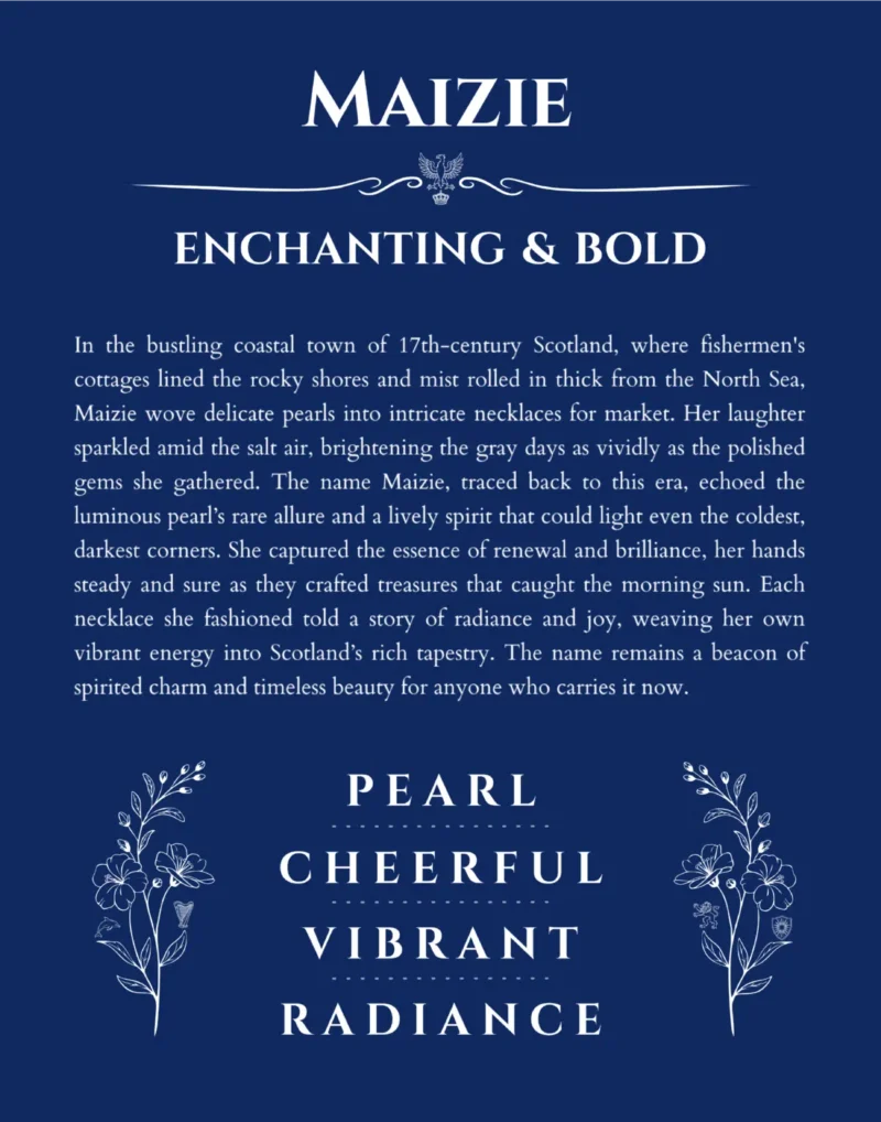 Maizie name meaning gift print in deep blue