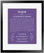 Major personalized name meaning print in purple with black matte frame