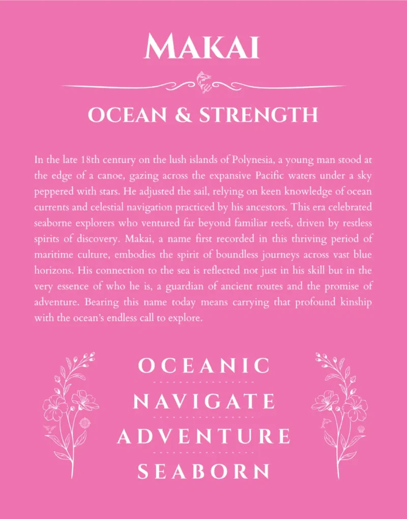 Makai personalized name print with origin and traits in pink