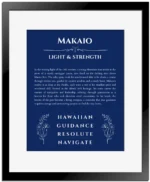Makaio custom name meaning print in deep blue with black matte frame