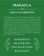Makayla personalized name print with origin and traits in dark green