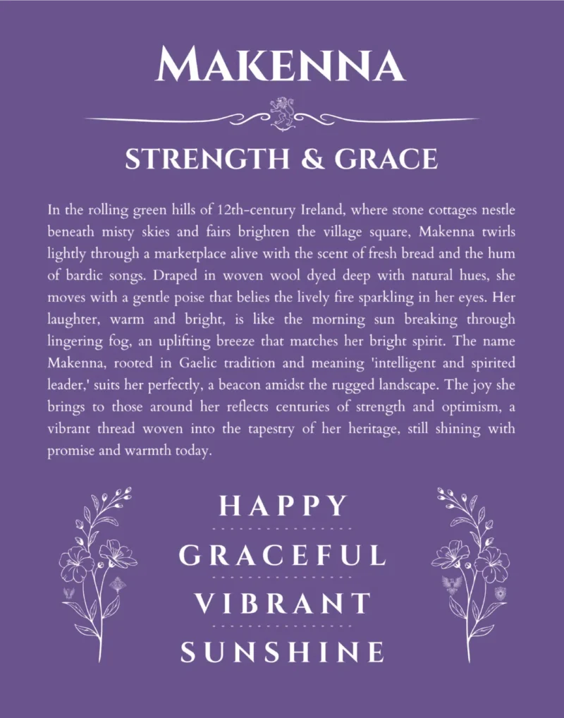 Makenna custom name art showing meaning and origin in purple