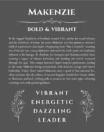 Makenzie custom name art showing meaning and origin in gray
