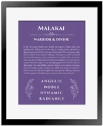 Malakai personalized name meaning print in purple with black matte frame