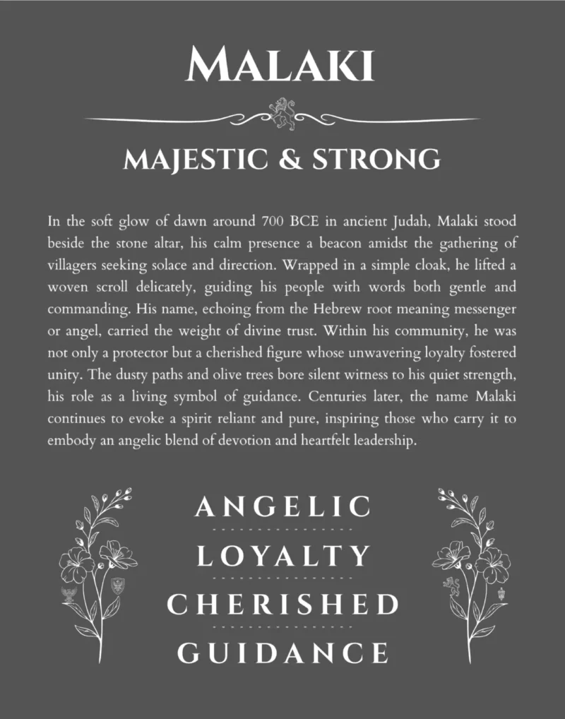 Malaki personalized name meaning print in gray